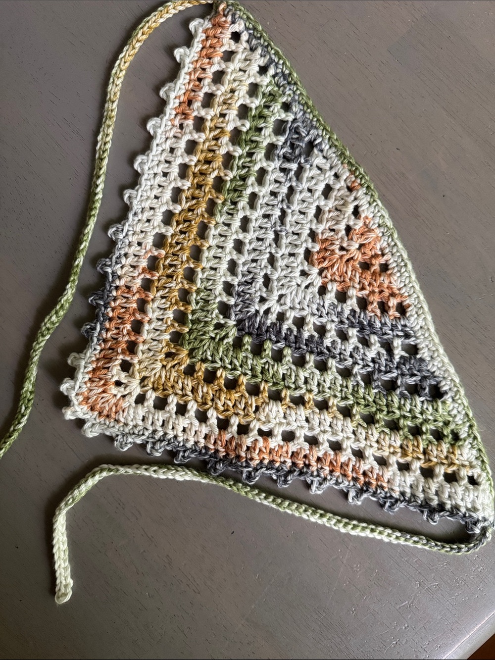 Crochet Bandana Hair Scarf Kerchief - Festival Cottage Core Boho - 100% Cotton